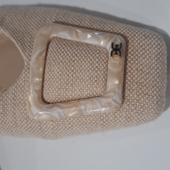 Sam Edelman Beige Textured Mules with Square Buckle - Picture 2 of 4